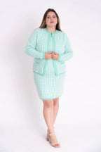Conjunto de Tricot Feminino Pied-de-Poule com Casaco e Vestido
