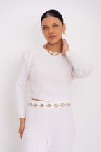 Conjunto Cropped e Calça Fenda na Barra