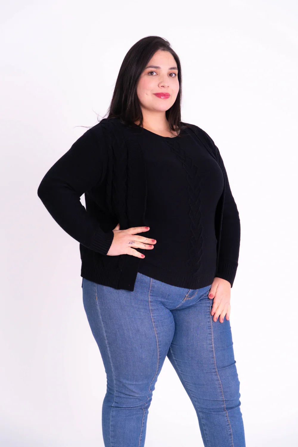 Conjunto de Tricot Plus Size com Blusinha e Cardigan