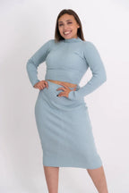 Conjunto Modal Saia Mid e Cropped Canelado