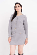 Conjunto Casaco com botão e mini saia