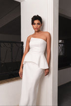VESTIDO MIDI S/ ALÇA PEPLUM ONDA