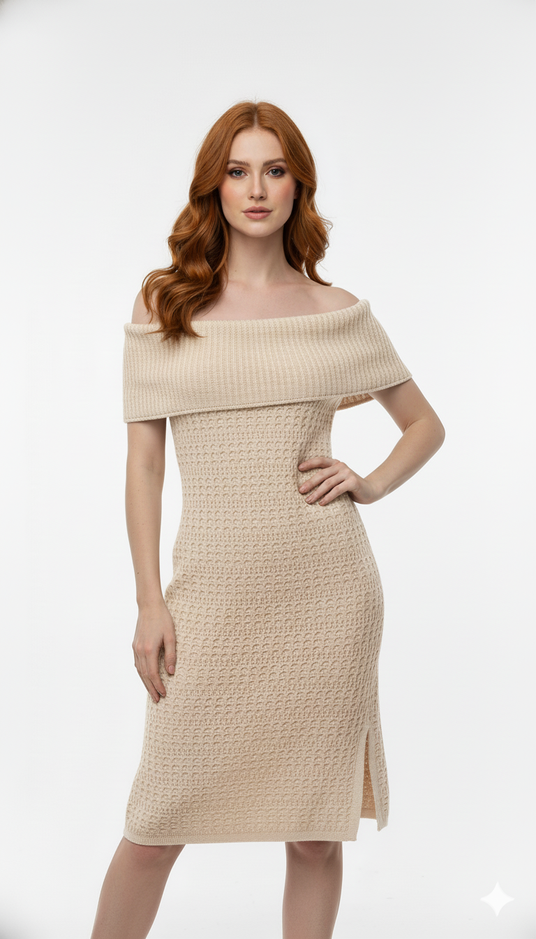 Vestido Ombro a Ombro com fenda