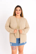 Conjunto Plus Size de Tricot Feminino com Blusa e Cardigan