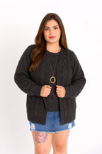 Conjunto Plus Size de Tricot Feminino com Blusa e Cardigan