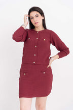 Conjunto Casaco com botão e mini saia