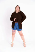 Casaco de Tricot Feminino com Botões Plus Size