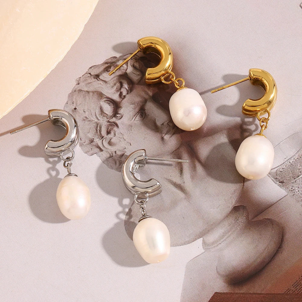 Brincos de Pérola em Aço Inoxidável Hipoalergênico