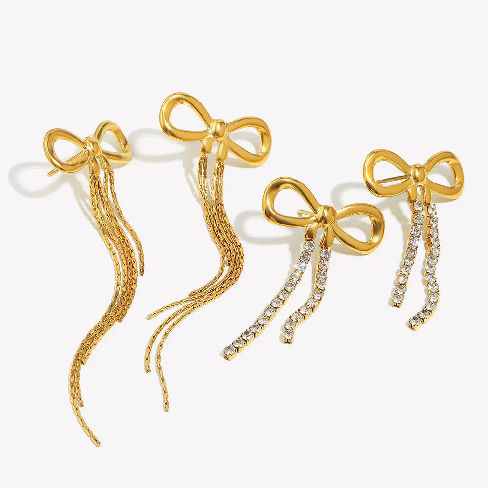 Brincos Luxuosos Bowknot com Zircão Banhados a Ouro