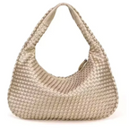 Bolsa Hobo Meia Lua em Couro Vegano Tecido Artesanal