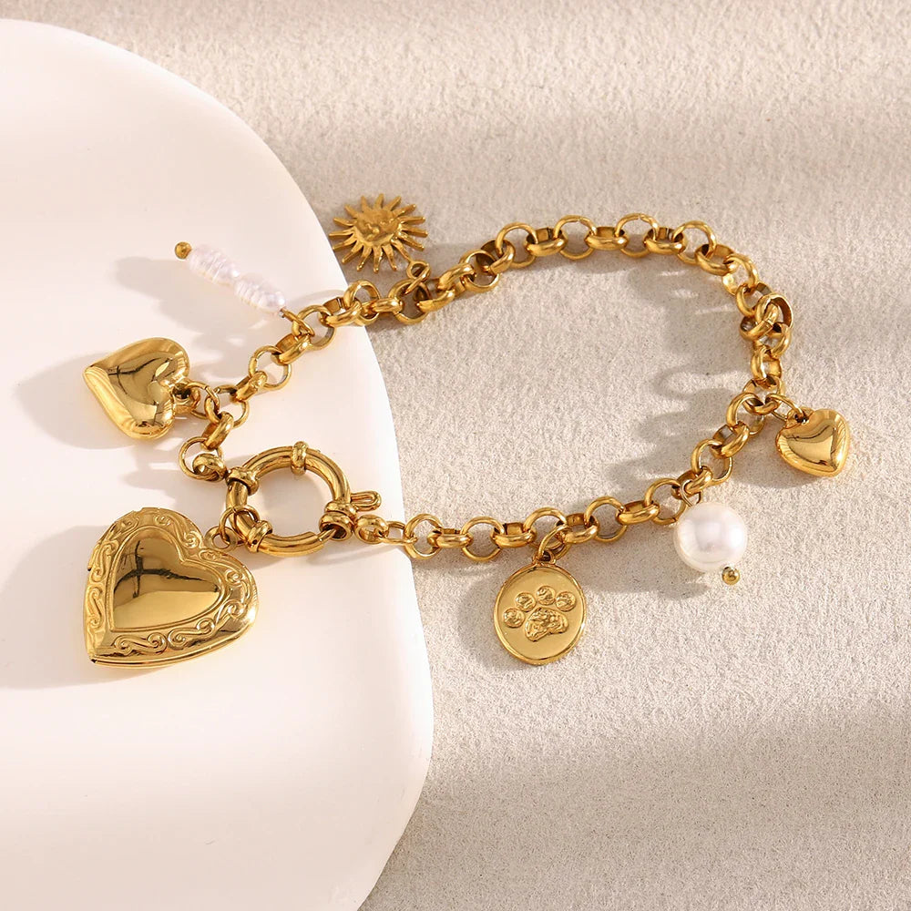 Pulseira Coração Luxuosa em Aço Inoxidável 18K