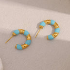 Brinco E.B.belle Gota de Óleo Azul Banhado a Ouro 18K