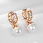 Brincos Luxo 585 Ouro Rosa com Pérolas e Zircão