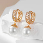 Brincos Luxo 585 Ouro Rosa com Pérolas e Zircão