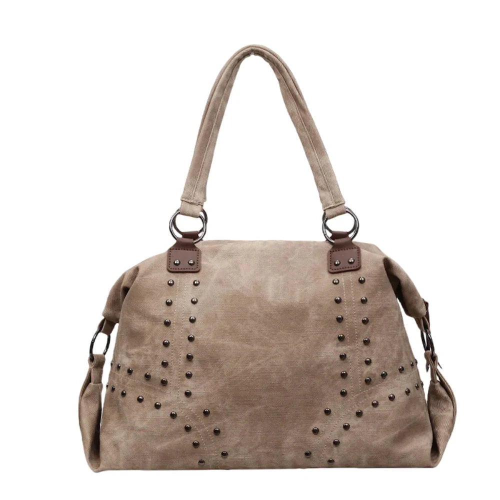 Bolsa de Ombro Punk em Couro Plutônio com Rebites