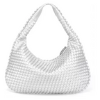 Bolsa Hobo Meia Lua em Couro Vegano Tecido Artesanal