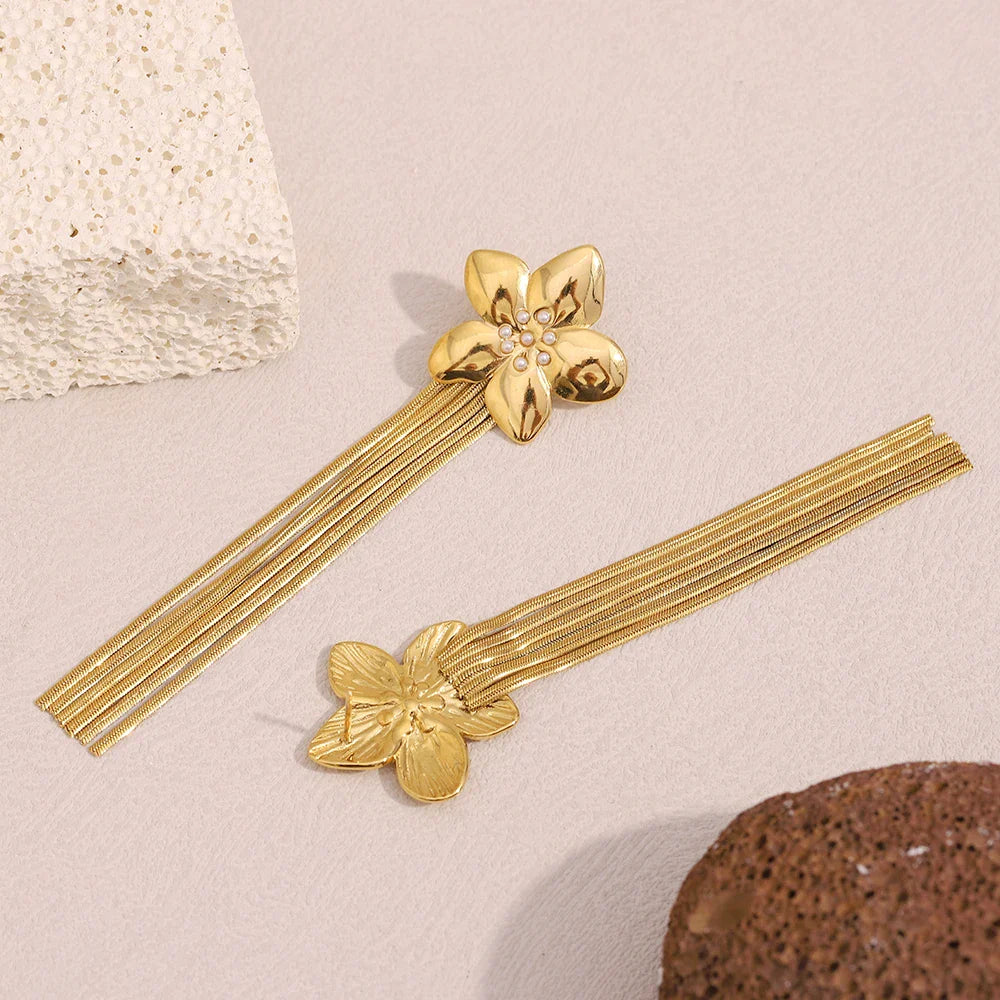 Brincos Florais de Borla Banhados a Ouro 18K