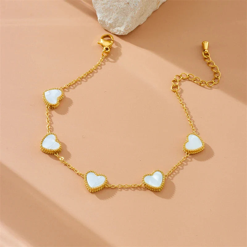 Conjunto Elegante de Joias em Aço Inoxidável com Coração Branco