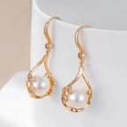 Brincos Elegantes de Pérolas com Zircão Natural