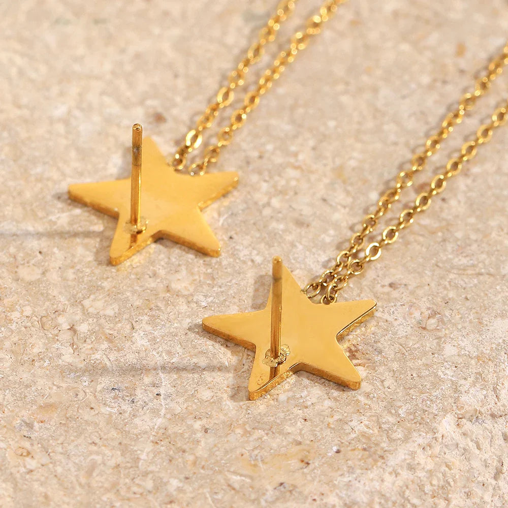 Brincos Estrela de Borla em Aço Inoxidável Banhado a Ouro