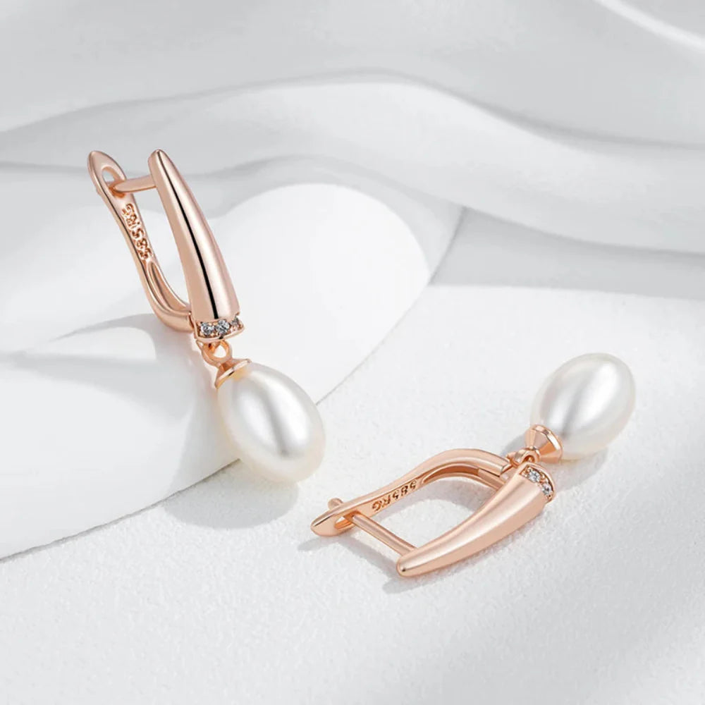 Brincos Geométricos de Pérola Luxo Rosé