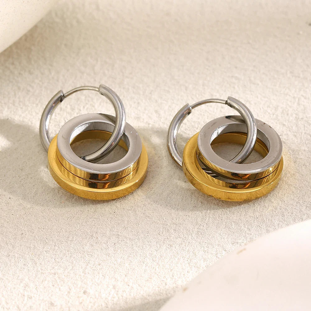 Brincos E.B.belle Dois Tons 18k Ouro Banhado