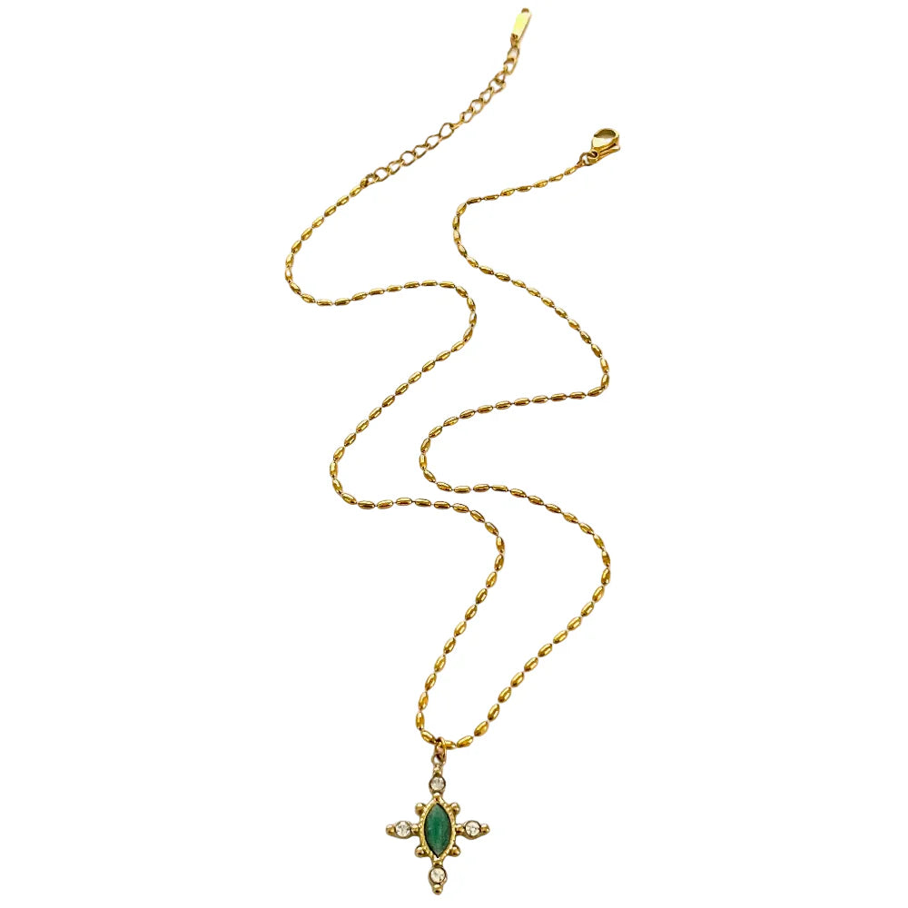 Colar Vintage Geométrico com Pedra Natural e Strass