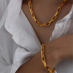 Conjunto de Joias em Aço Inoxidável Banhado a Ouro