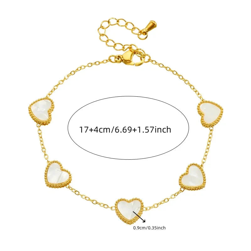 Conjunto Elegante de Joias em Aço Inoxidável com Coração Branco