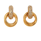 Brincos Duplos de Zircão em Aço Inoxidável