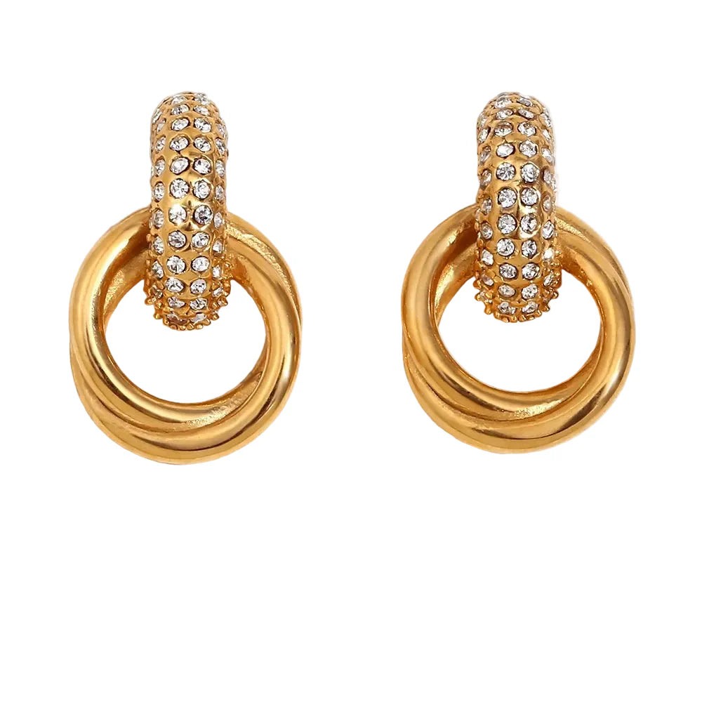 Brincos Duplos de Zircão em Aço Inoxidável