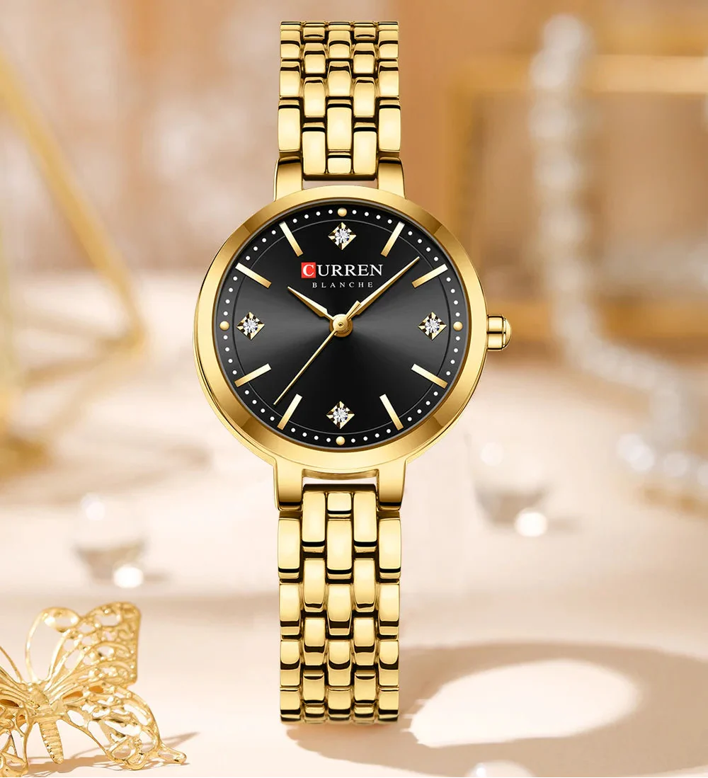 Relógio Feminino Curren Luxo Strass Aço Inoxidável
