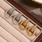 Brincos Duplos de Zircão em Aço Inoxidável