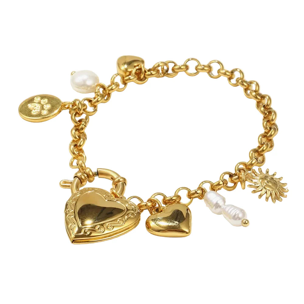 Pulseira Coração Luxuosa em Aço Inoxidável 18K
