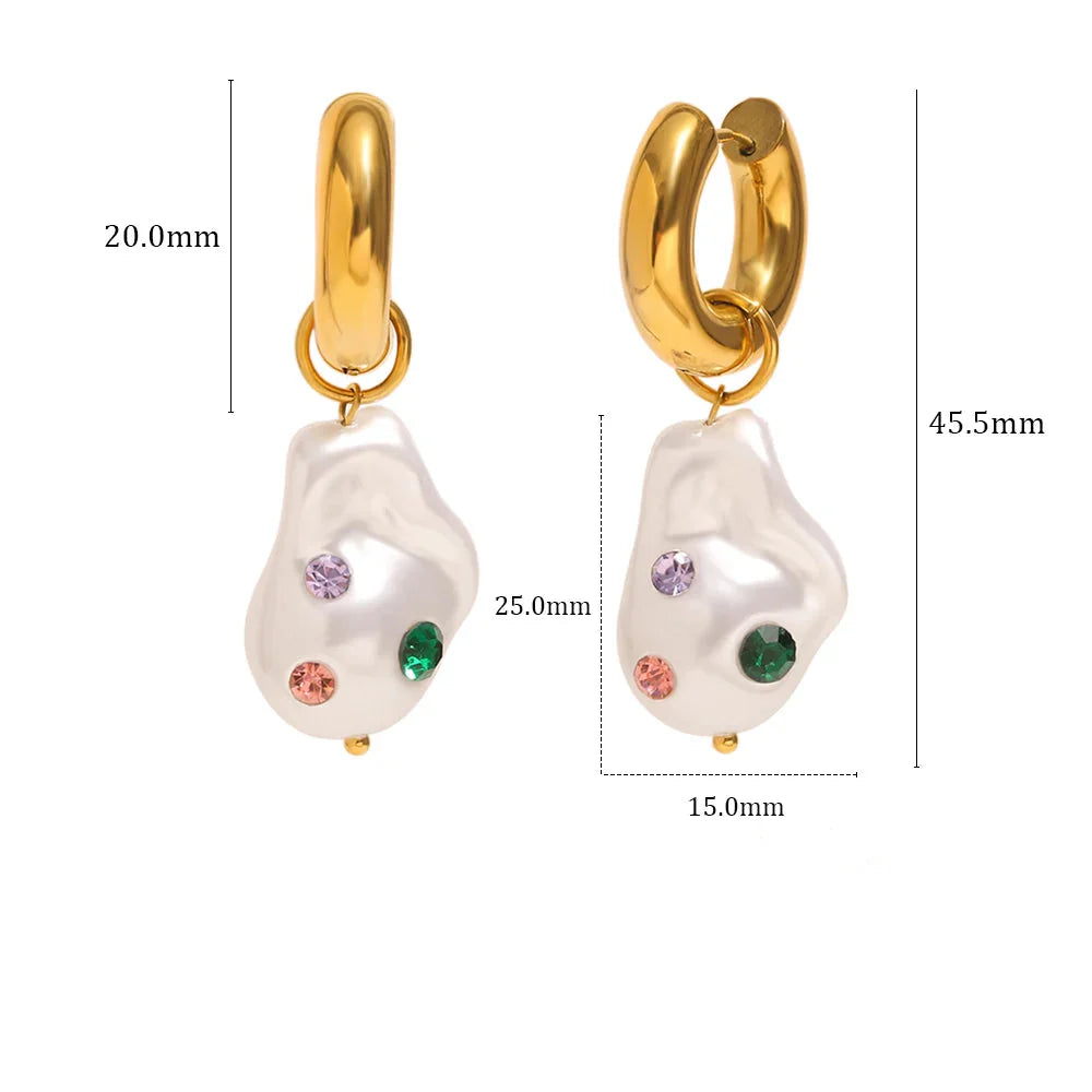 Brincos Elegantes com Pérola e Strass em Aço Inoxidável