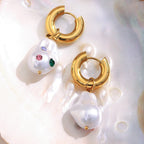 Brincos Elegantes com Pérola e Strass em Aço Inoxidável