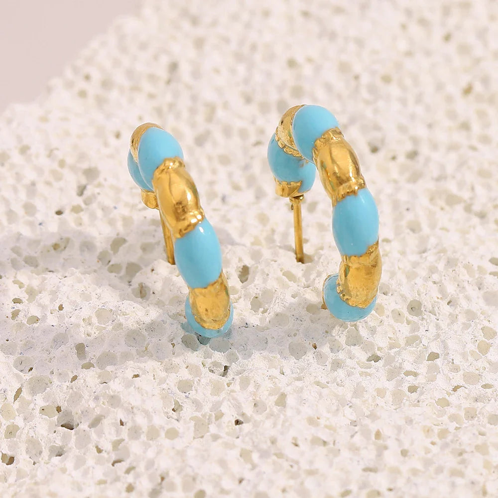 Brinco E.B.belle Gota de Óleo Azul Banhado a Ouro 18K