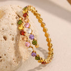 Pulseira Luxuosa de Zircão Multicolorido Banhada a Ouro