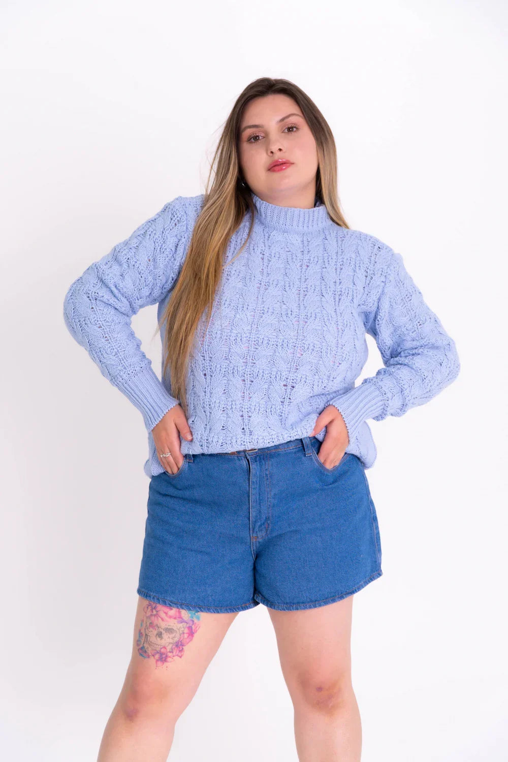 Blusa Tricot com Tranças Feminina