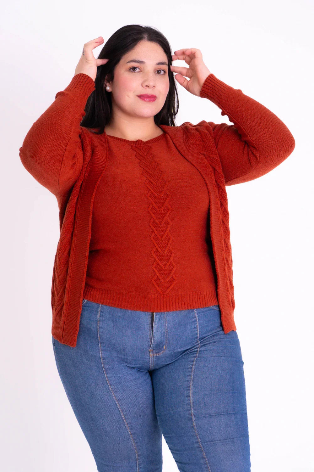 Conjunto de Tricot Plus Size com Blusinha e Cardigan