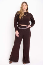 Conjunto Cropped e Calça Fenda na Barra
