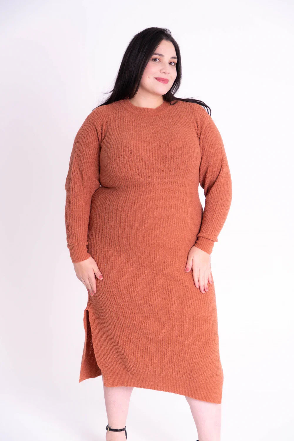 Vestido de Tricot Mousse com Fenda Lateral Plus Size